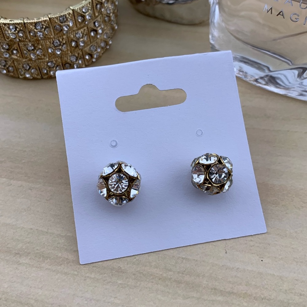 NEW Daisy Fuentes Multi Rhinestone Ball Antique Gold Tone Stud Earrings